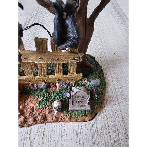 Lemax cat moon happy howl-o-ween fence feline Halloween village decor light up b - Picture 2 of 12